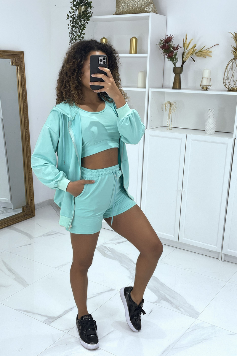 En33mbe 3 pieces water green sweat top and shorts - 2