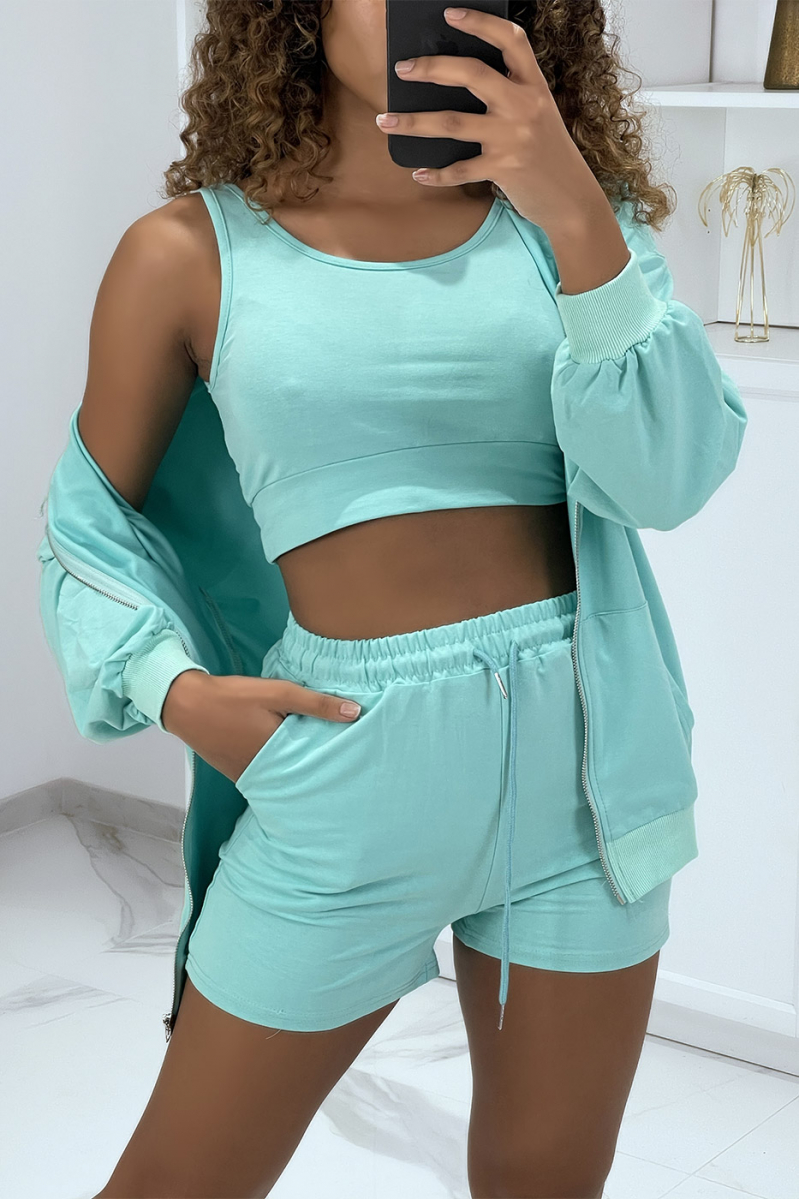 En33mbe 3 pieces water green sweat top and shorts - 3