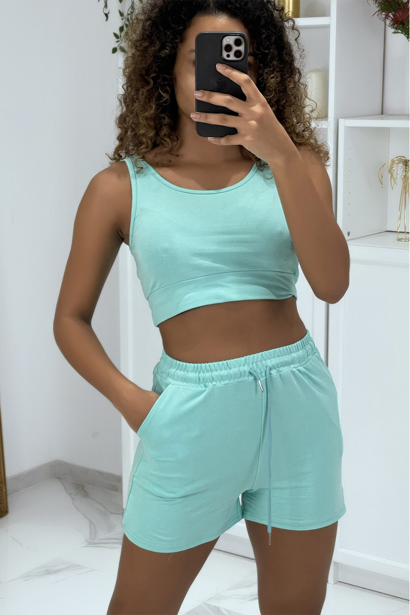 En33mbe 3 pieces water green sweat top and shorts - 5