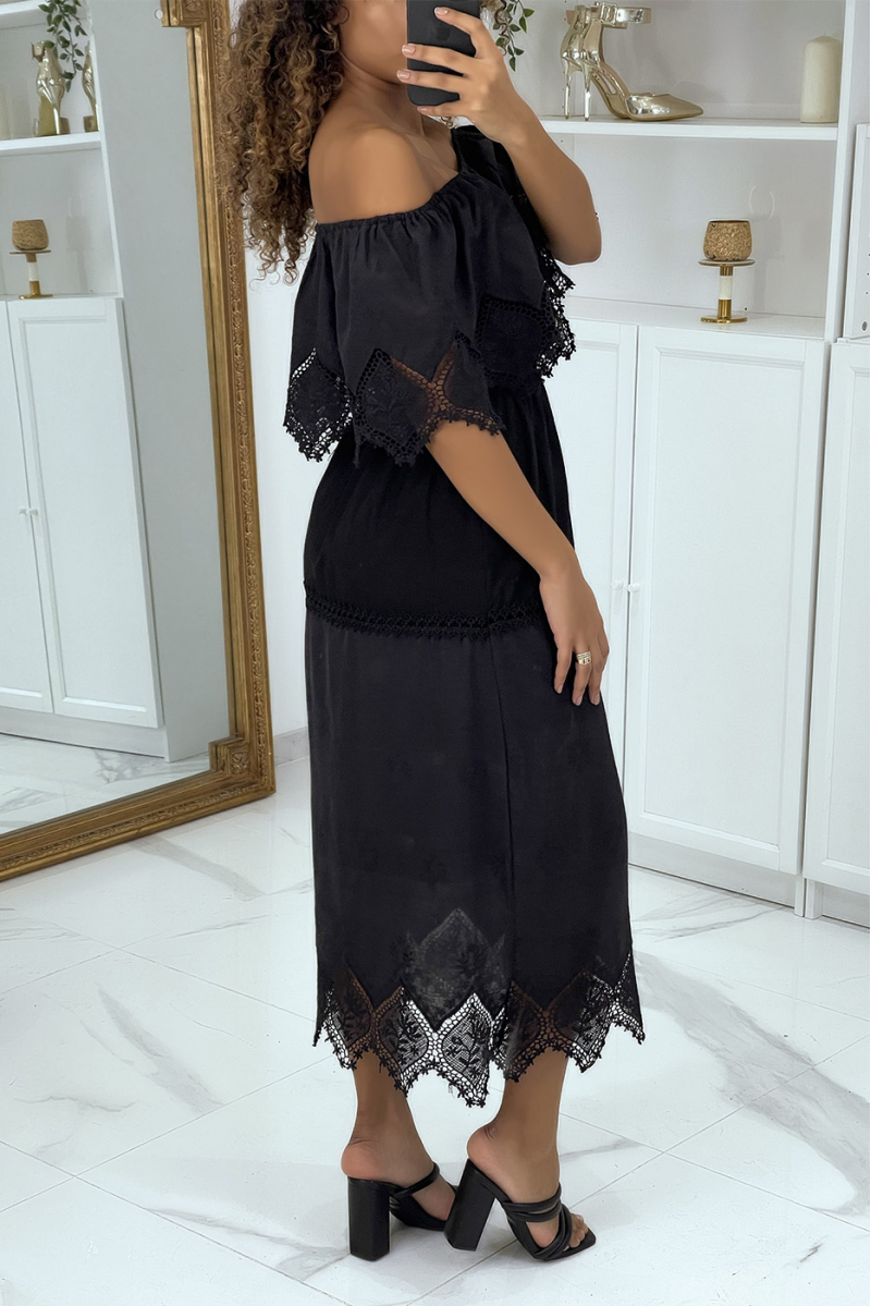 Boheemse zwarte opengewerkte lange jurk - 3