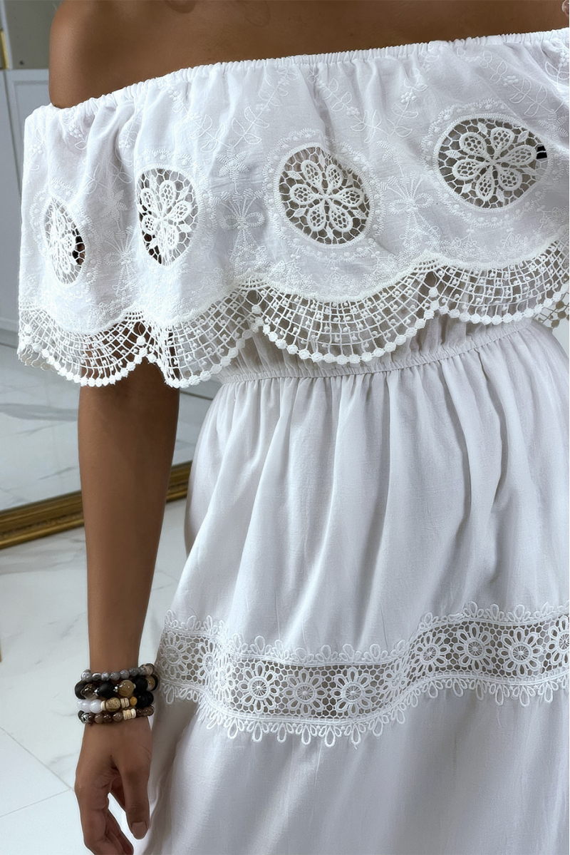 Robe longue ajourée blanche style bohème - 3