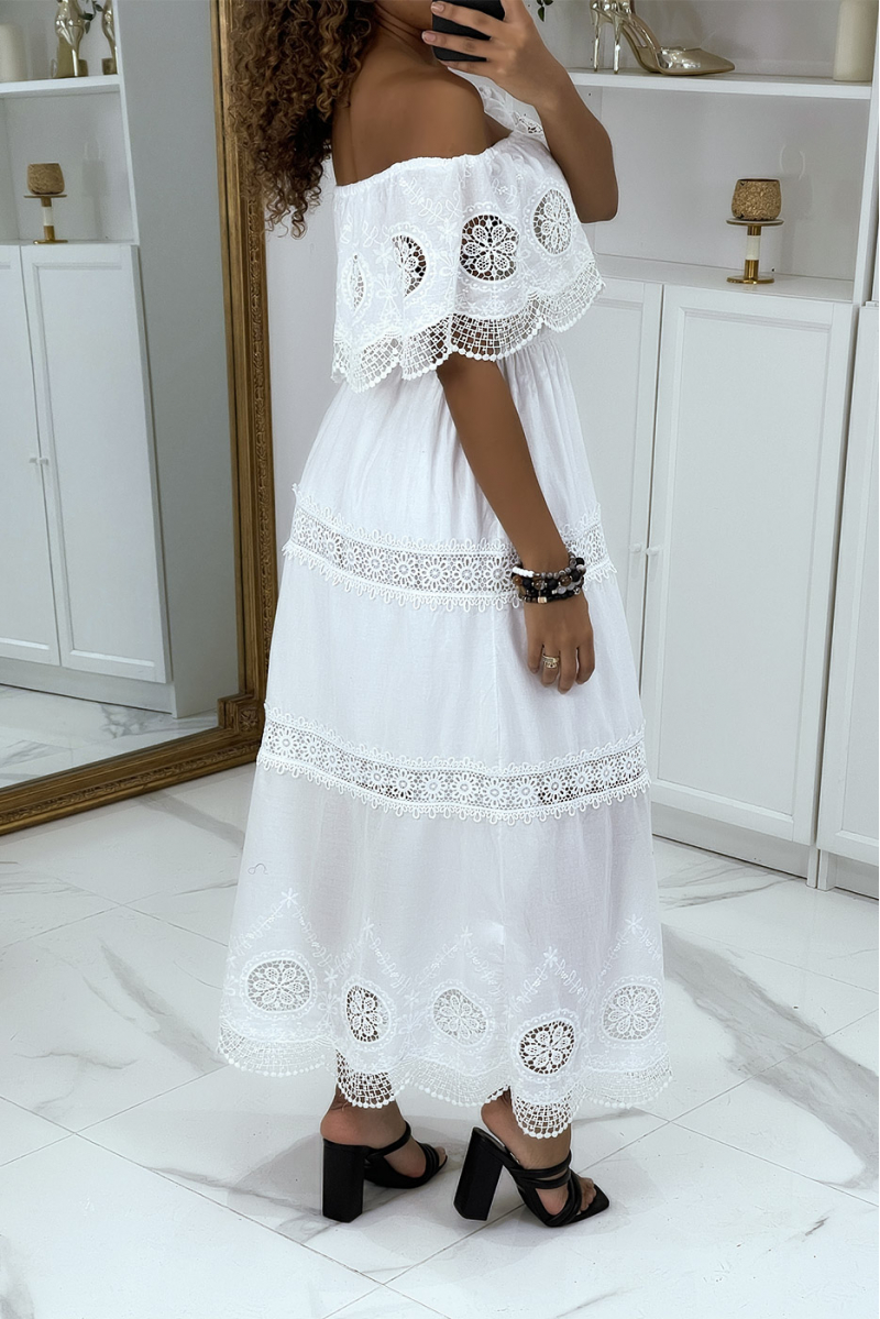 Robe longue ajourée blanche style bohème - 5