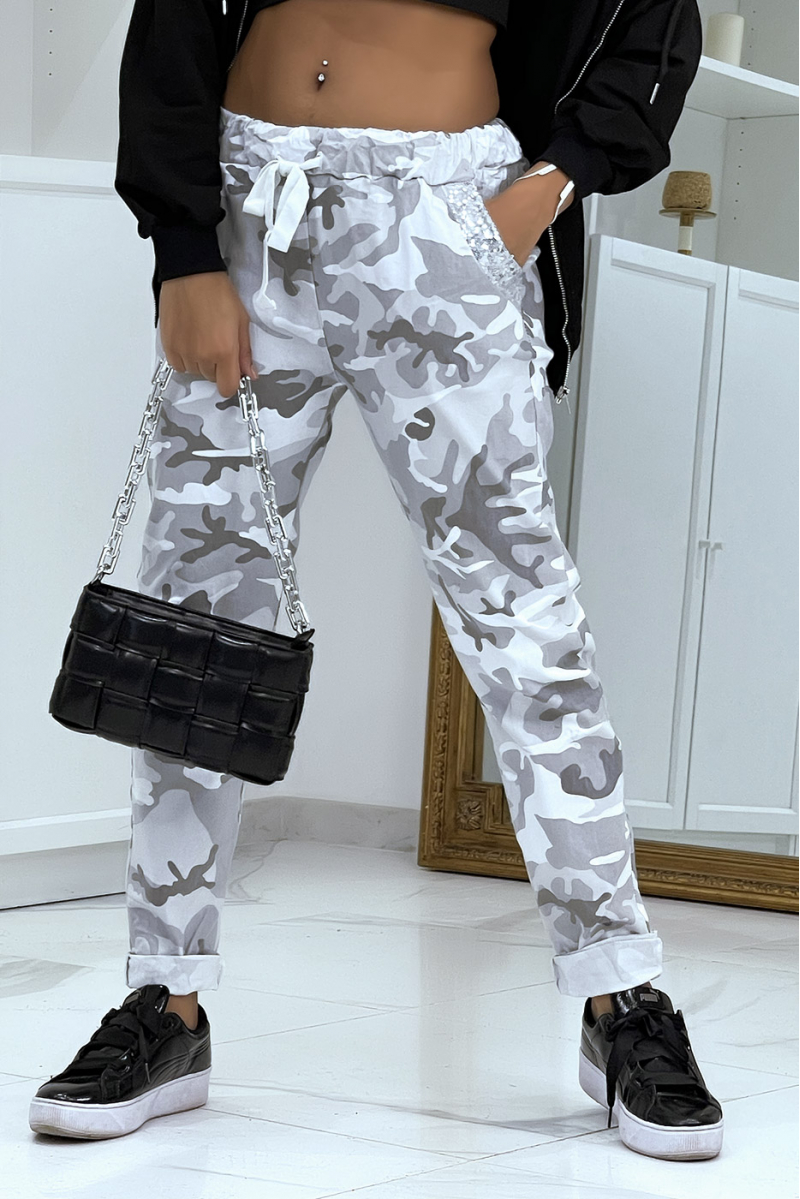 Jegging camouflage gris à détails strass - 1