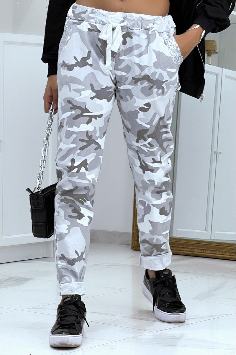 Jegging camouflage gris à détails strass - 2