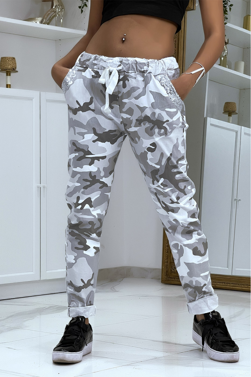 Jegging camouflage gris à détails strass - 5