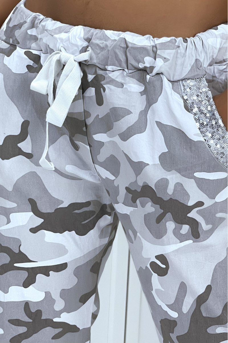 Jegging camouflage gris à détails strass - 6