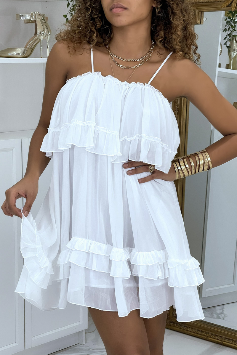 Kleine vloeiende witte jurk met ruches - 4