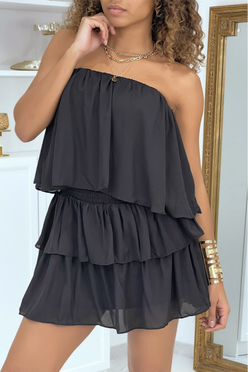 Little black elastic dress with ruffles - 3