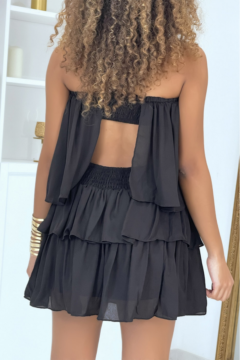 Little black elastic dress with ruffles - 4