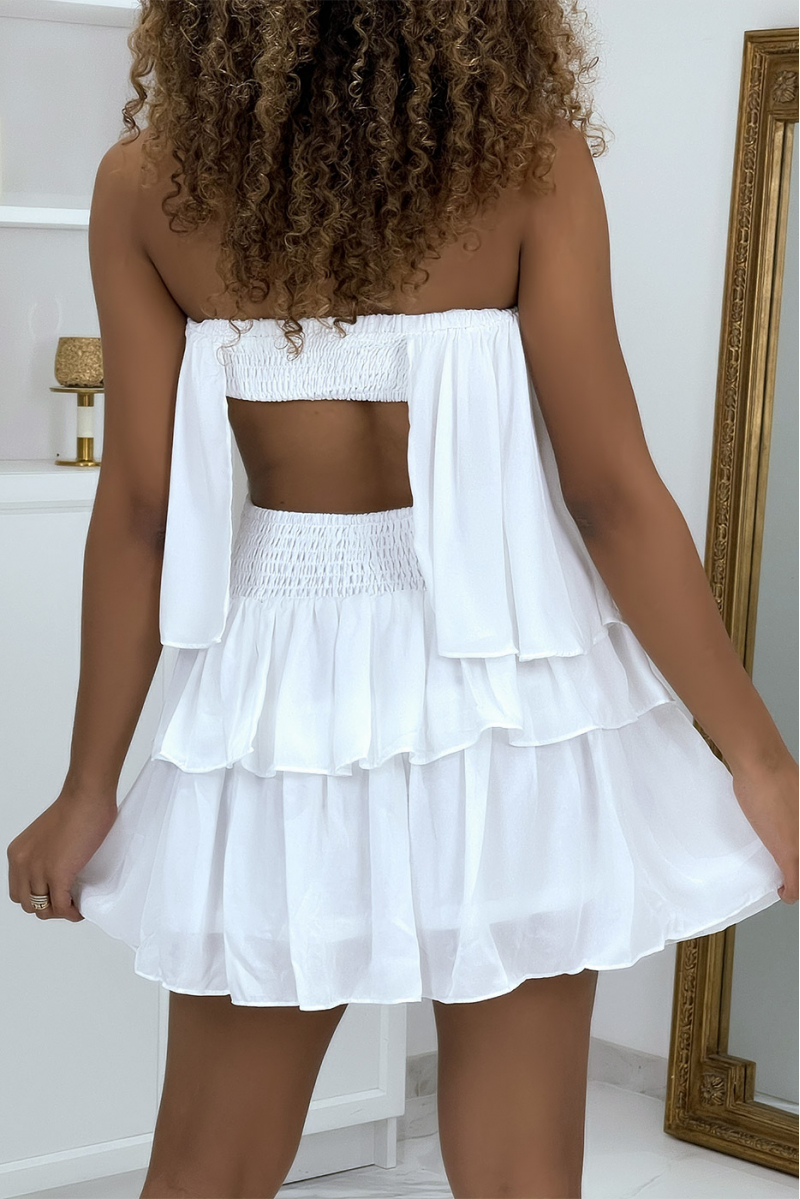 Kleine witte elastische jurk met ruches - 4