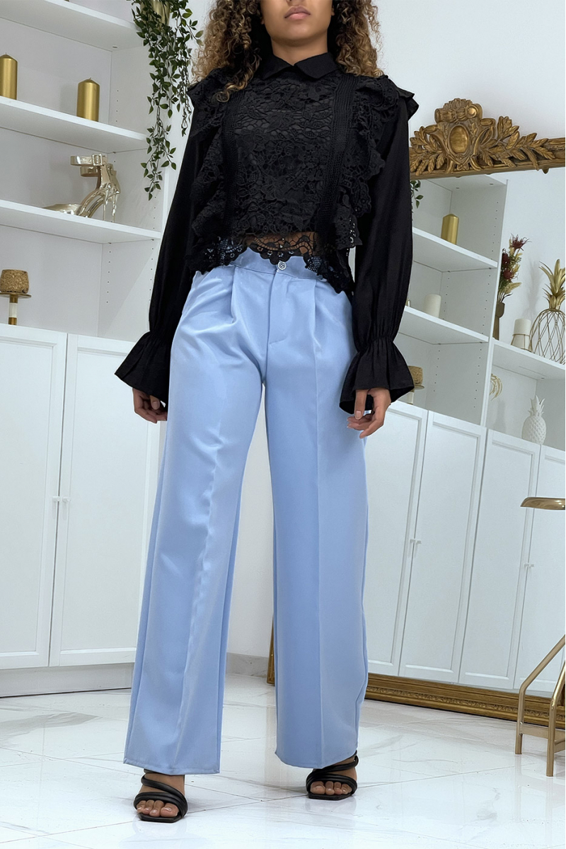 Blauwe flared getailleerde broek - 1
