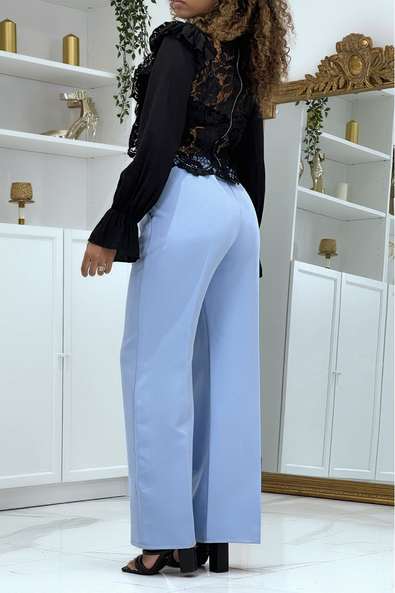 Blauwe flared getailleerde broek - 3