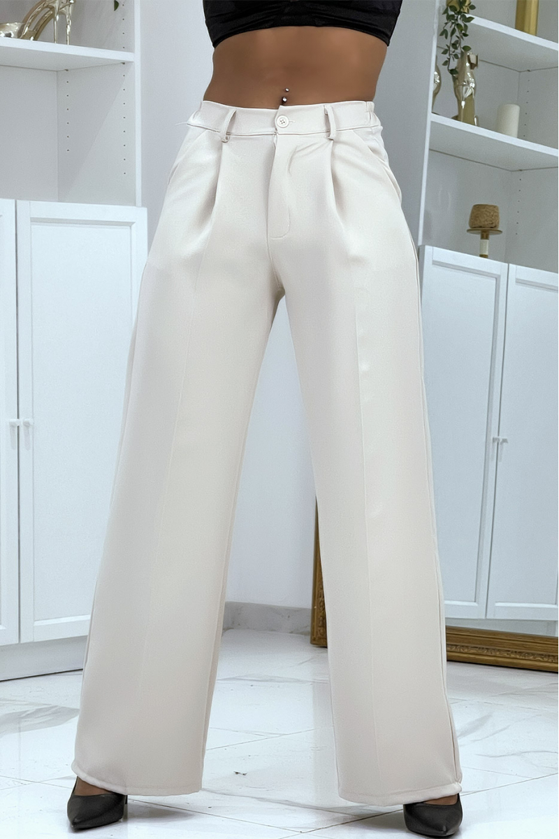 Pantalon tailleur évasé beige - 5