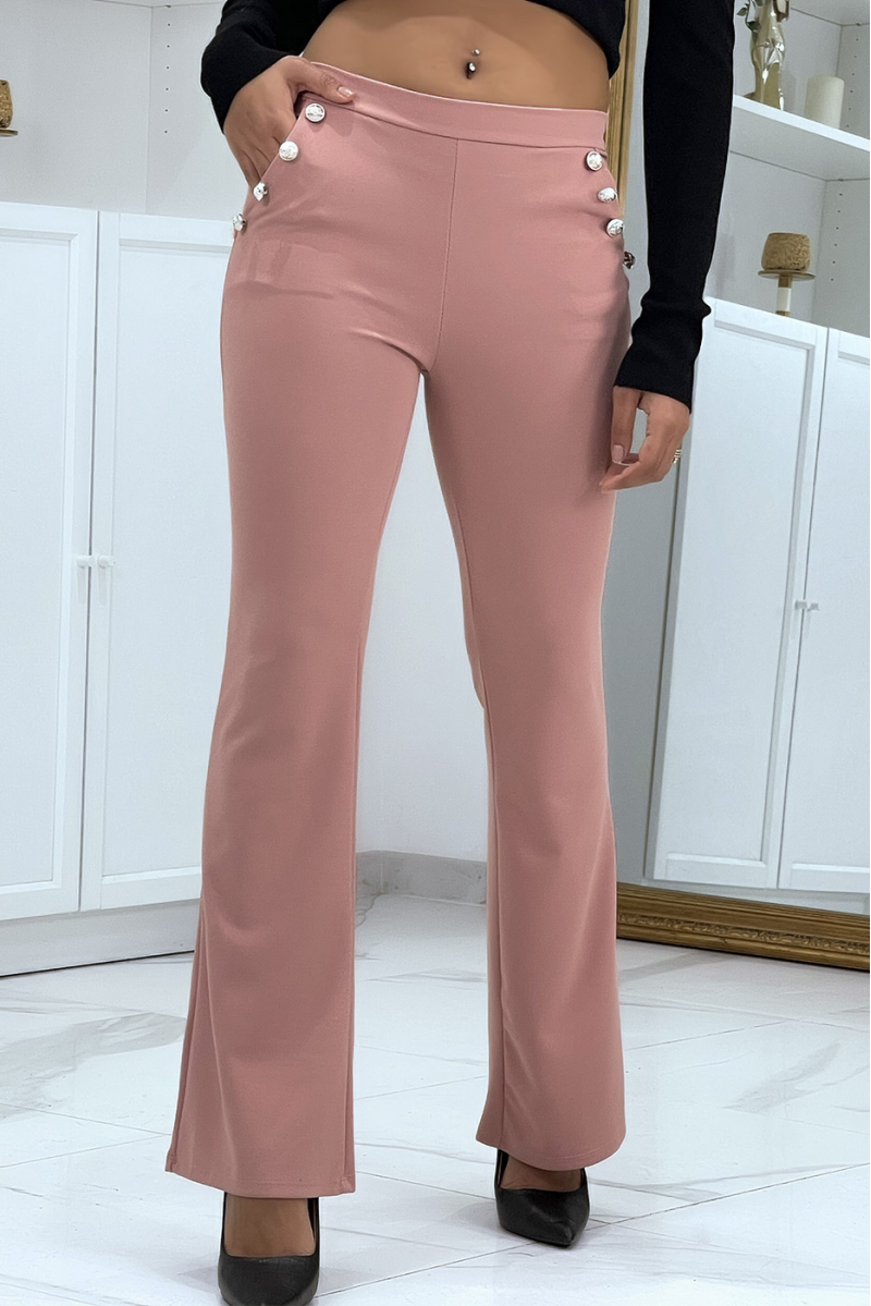 Pantalon flare rose à boutons officier - 4 Pantalon flare rose à boutons officier - 4