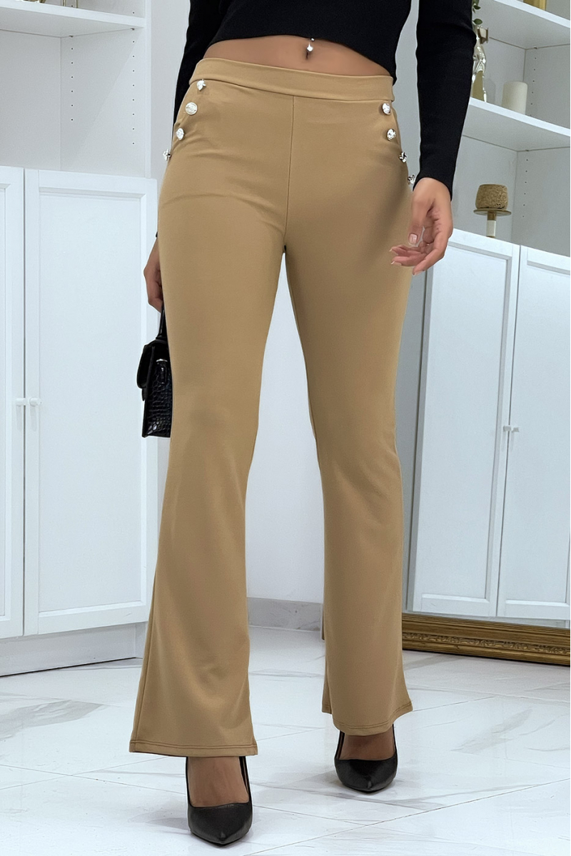 Camel flare pants with officer buttons - 3