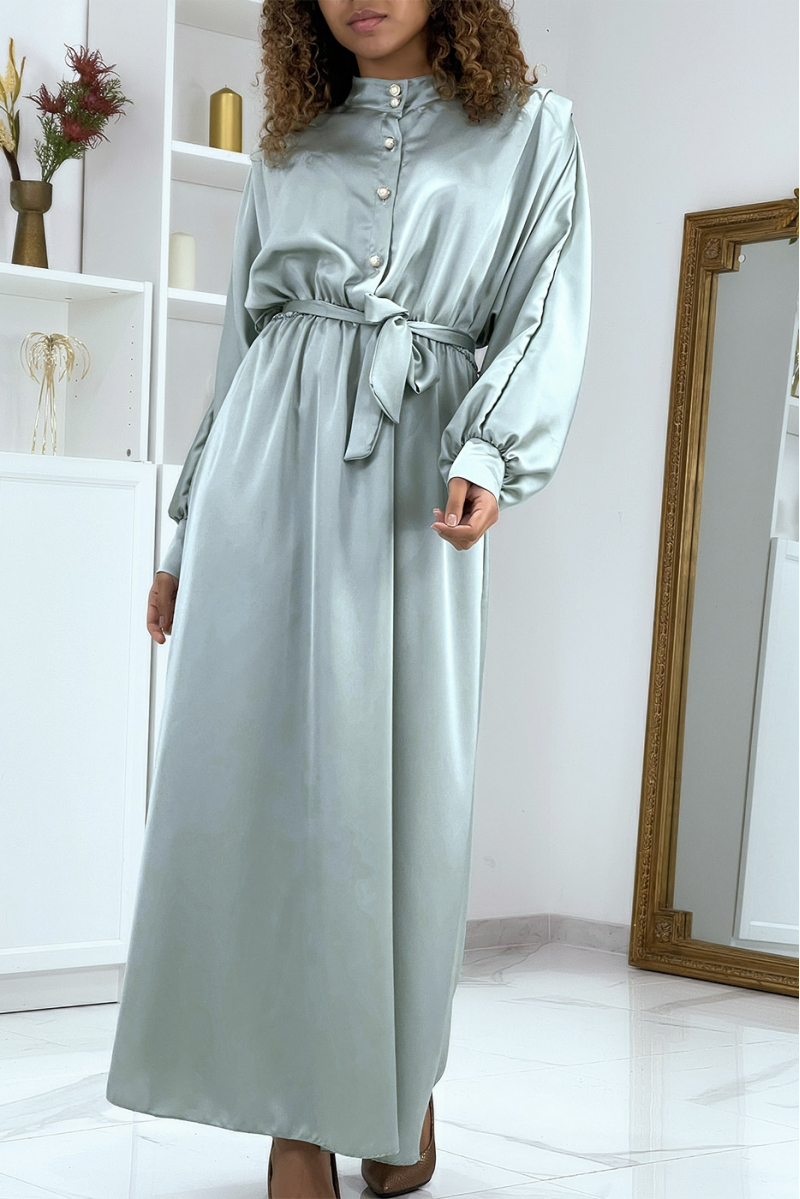 Long green satin dress with long sleeves - 2