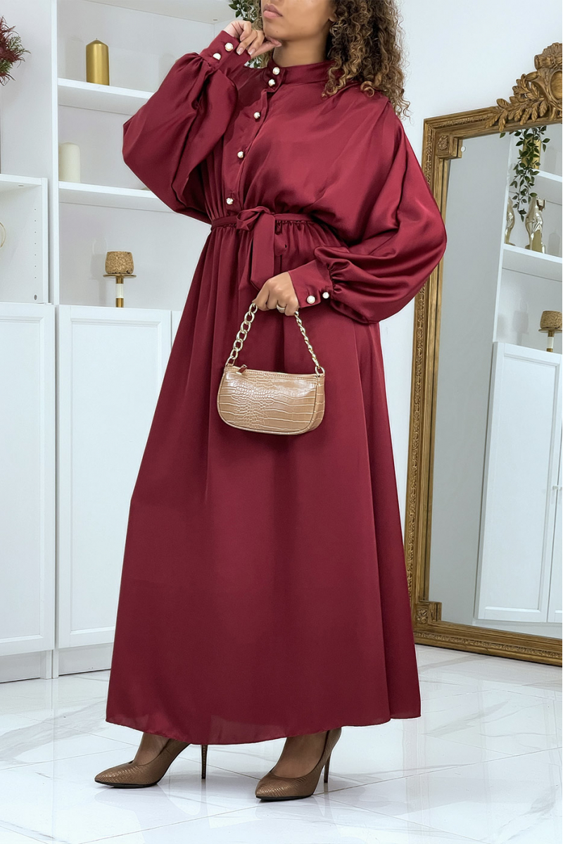 Long red satin dress with long sleeves - 1