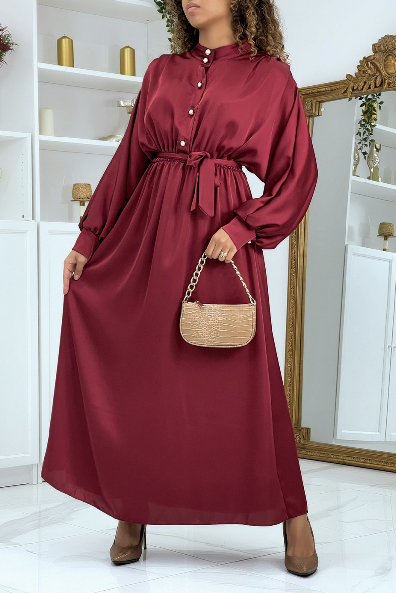 Long red satin dress with long sleeves - 2