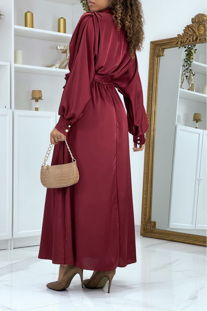 Long red satin dress with long sleeves - 3
