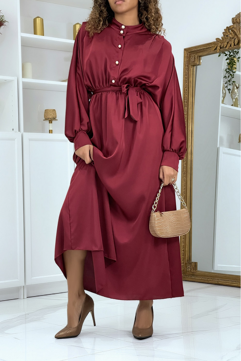 Long red satin dress with long sleeves - 4