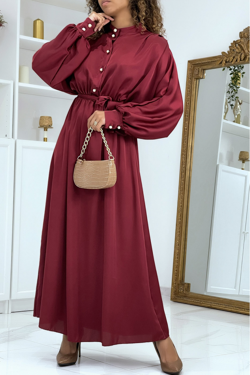Long red satin dress with long sleeves - 5