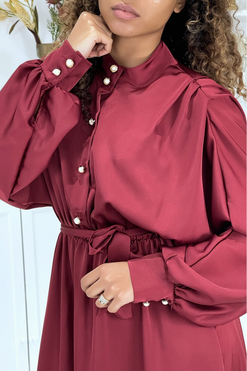 Long red satin dress with long sleeves - 6