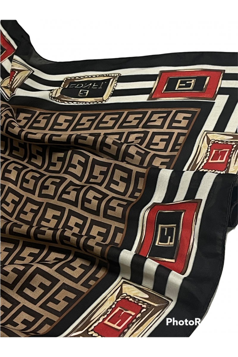 Brown silk scarf with Greek print - 3