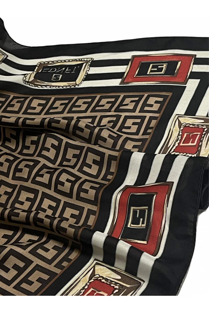 Brown silk scarf with Greek print - 4