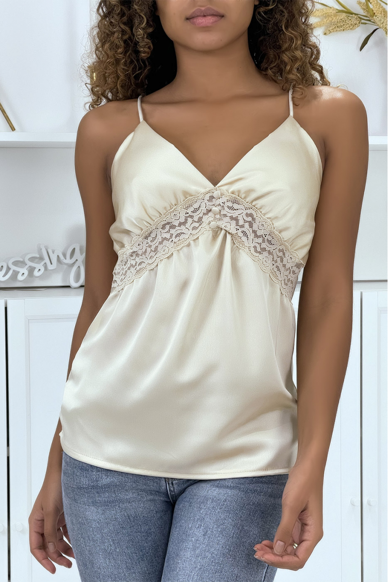 Beige camisole with lace details - 1