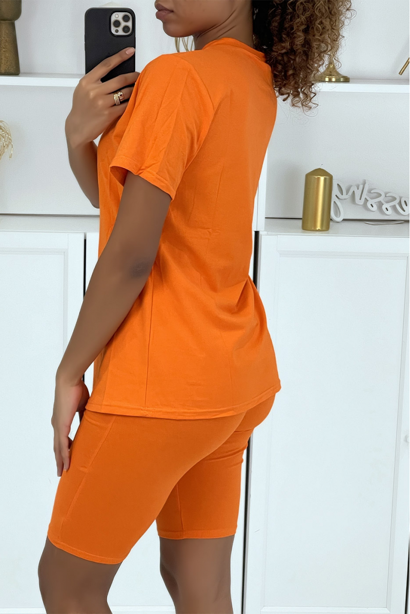 Orange T-shirt and Biker Set with Belt - 4