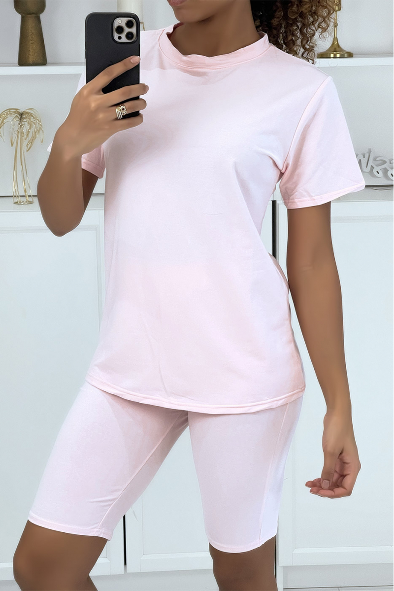 Pink T-shirt and Biker Set with Belt - 3