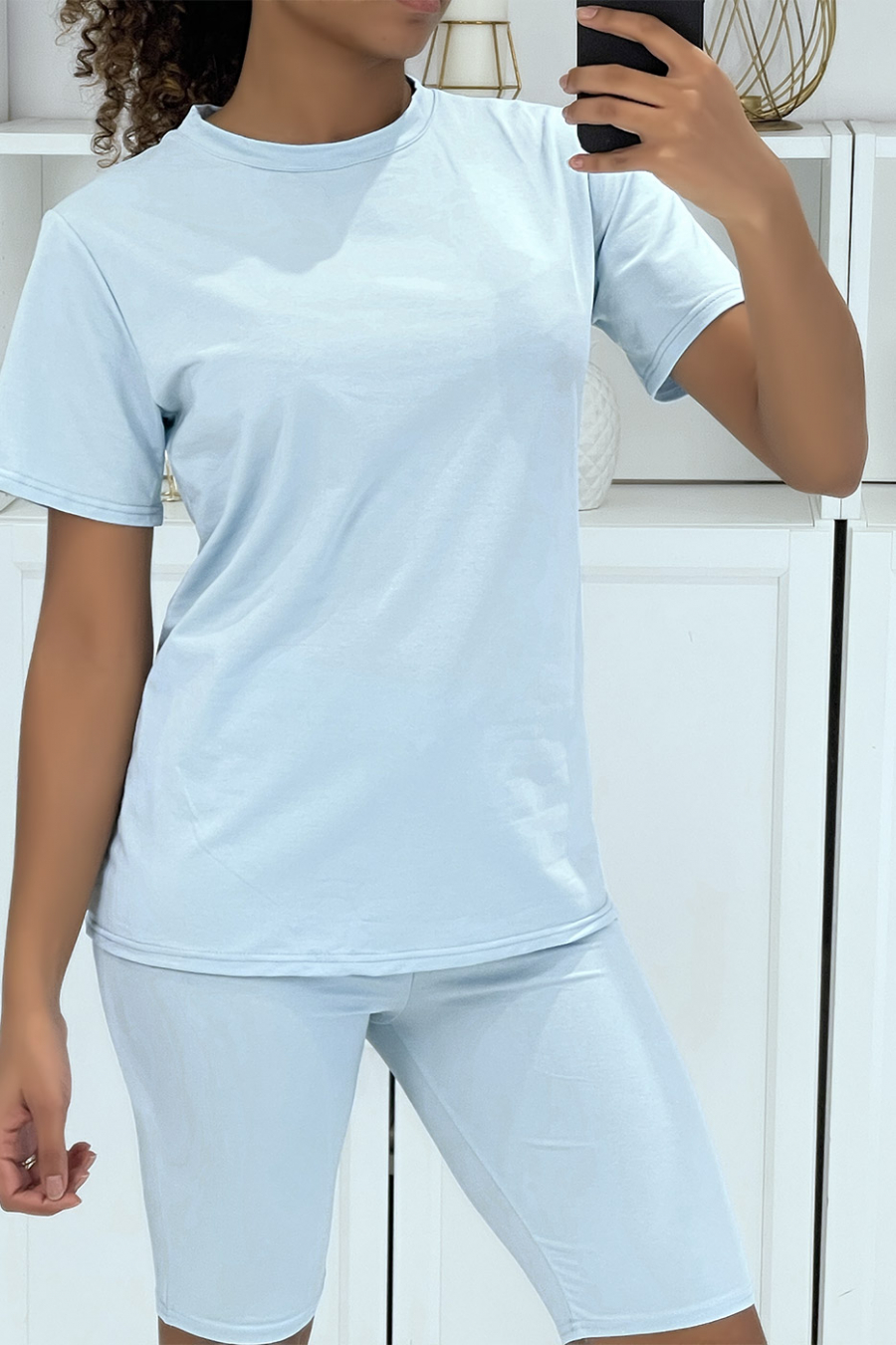 Blue T-shirt and biker set with belt - 1