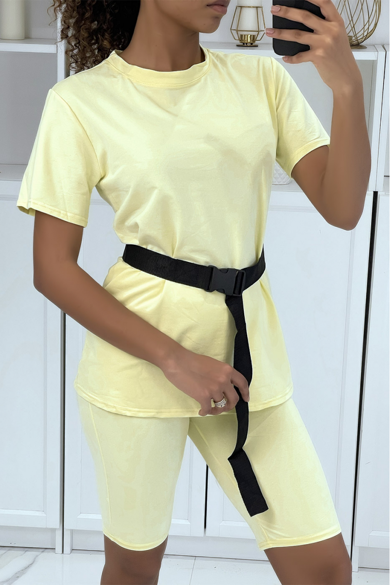 -Yellow t-shirt and cyclist set with belt - 2