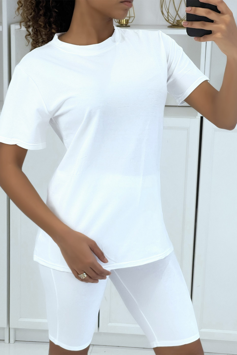 White T-shirt and biker set with belt - 3