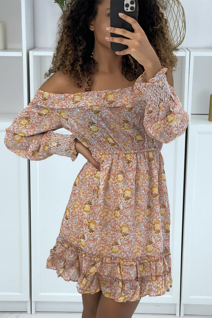 Pink Floral Drop Sleeve Skater Dress - 4