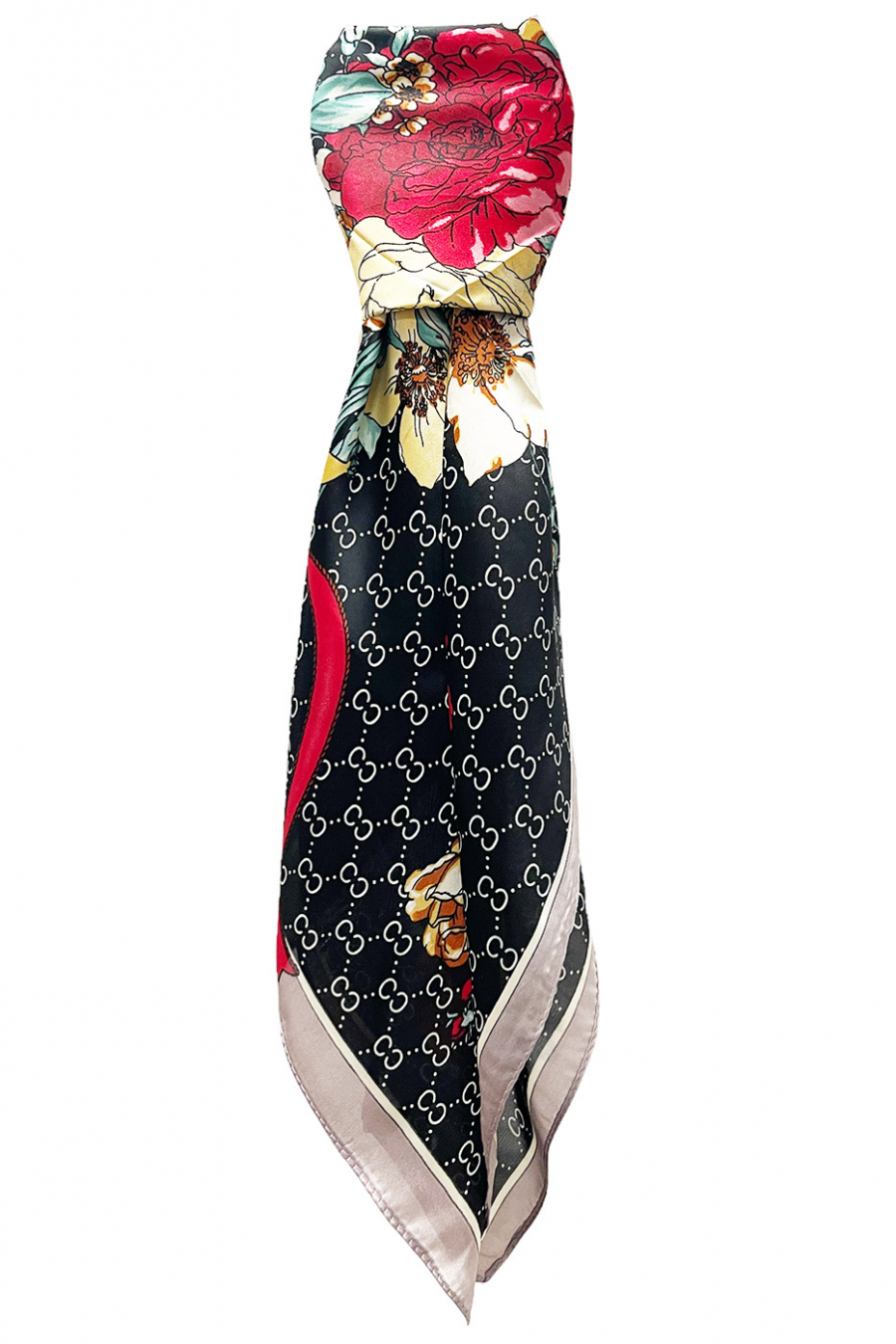 Printed black silk scarf - 1