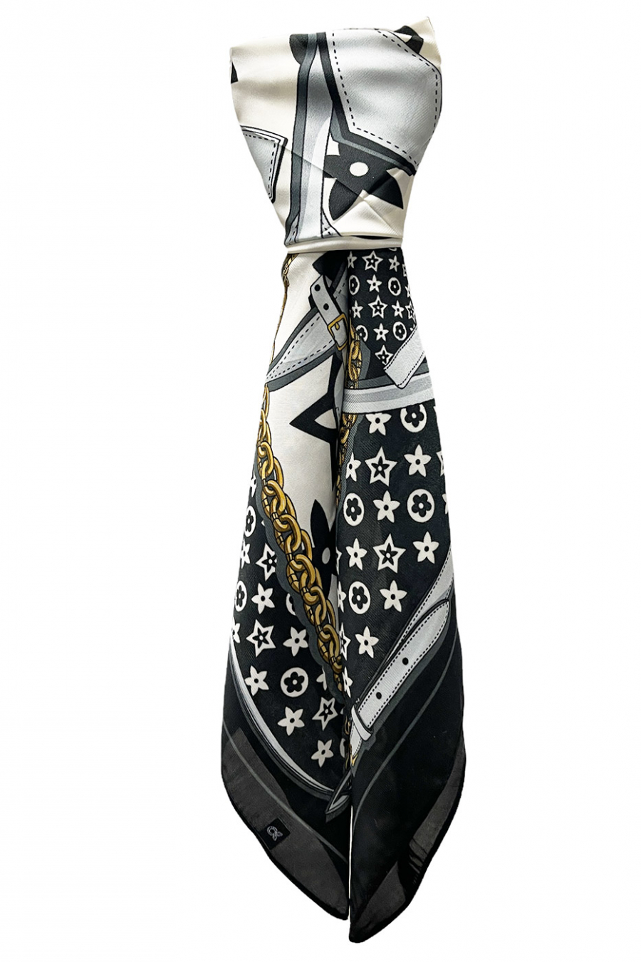 Foulard en soie noir imprimé - 1