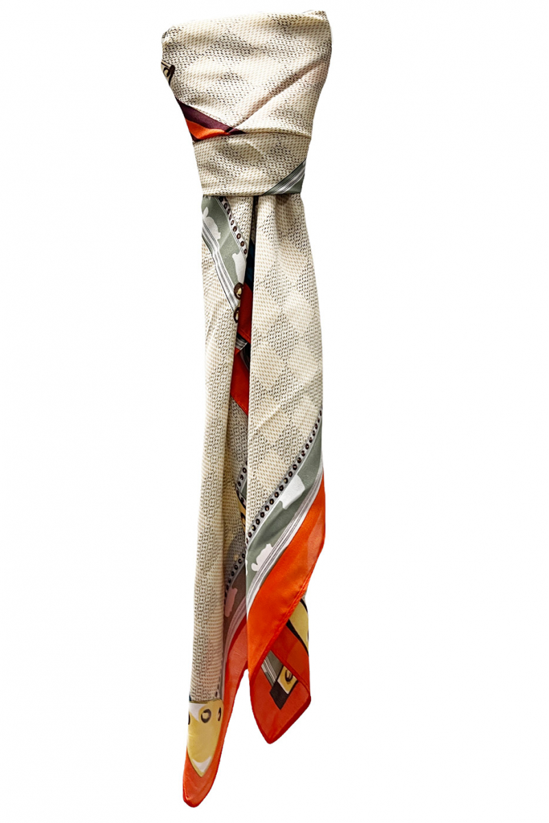 Printed orange silk scarf - 1