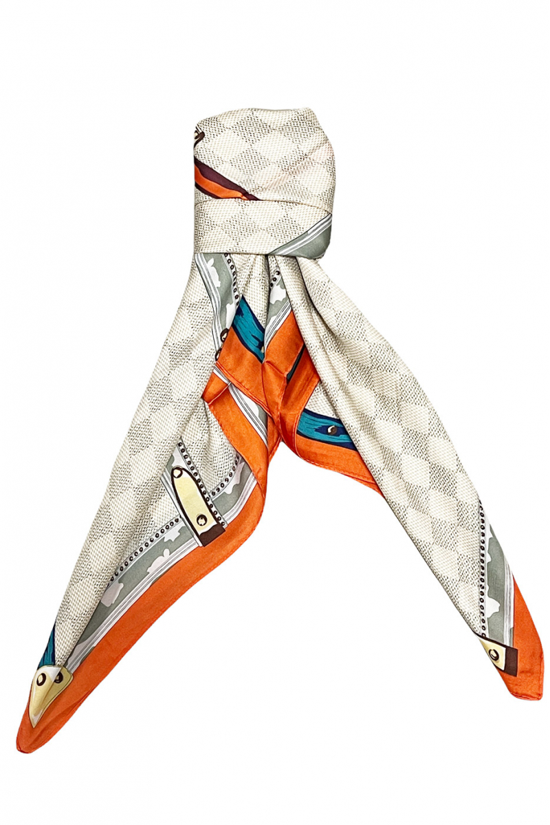 Printed orange silk scarf - 3