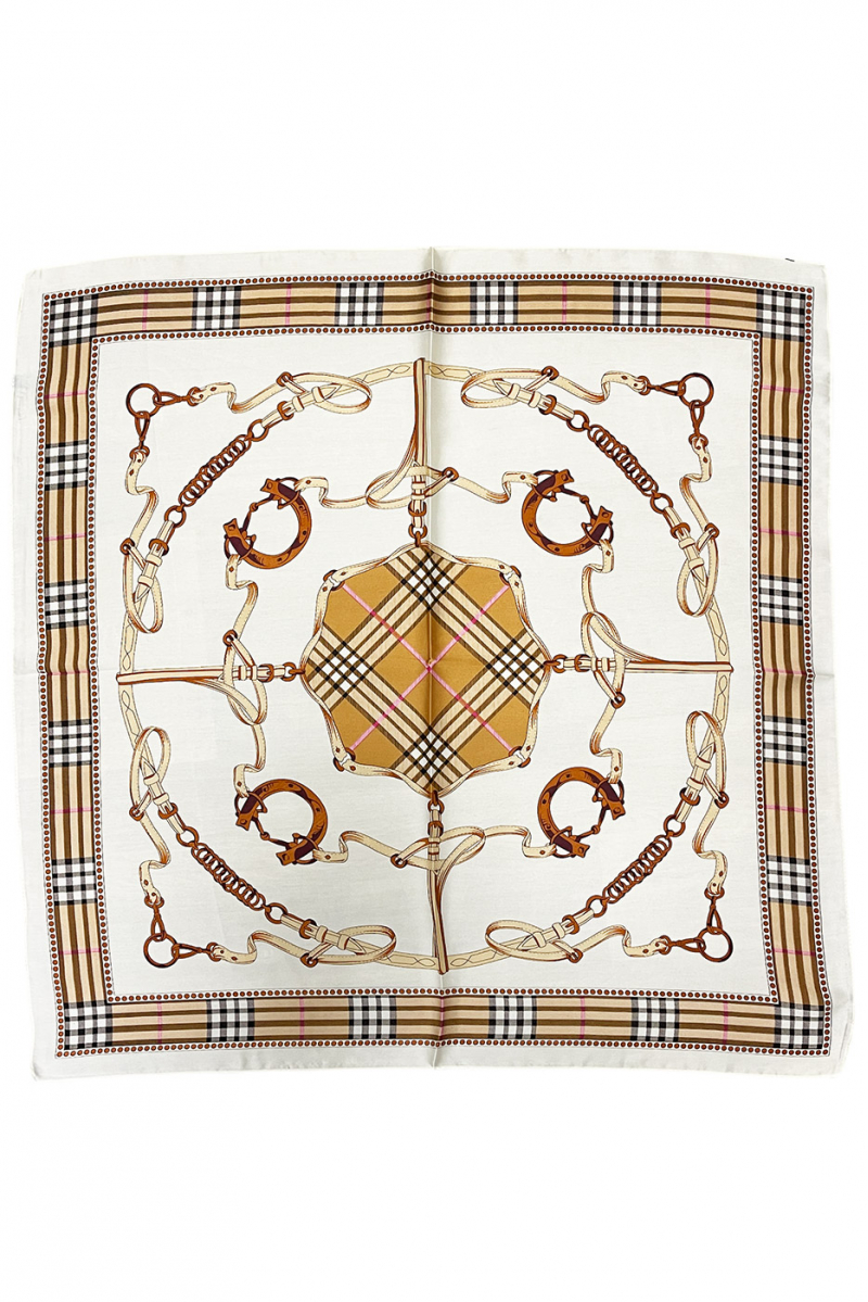 Foulard en soie ecru imprimé - 1