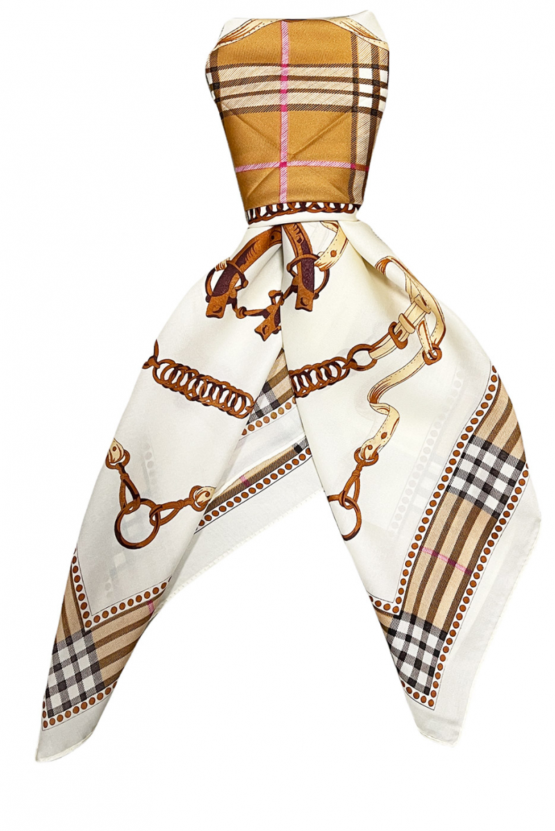 Printed ecru silk scarf - 3