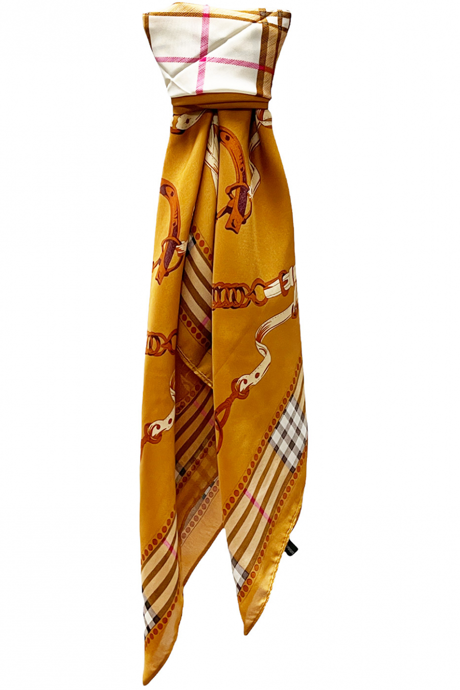 Foulard en soie camel imprimé - 1