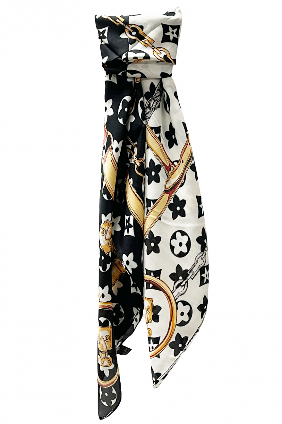 Foulard en soie noir blanc imprimé - 1