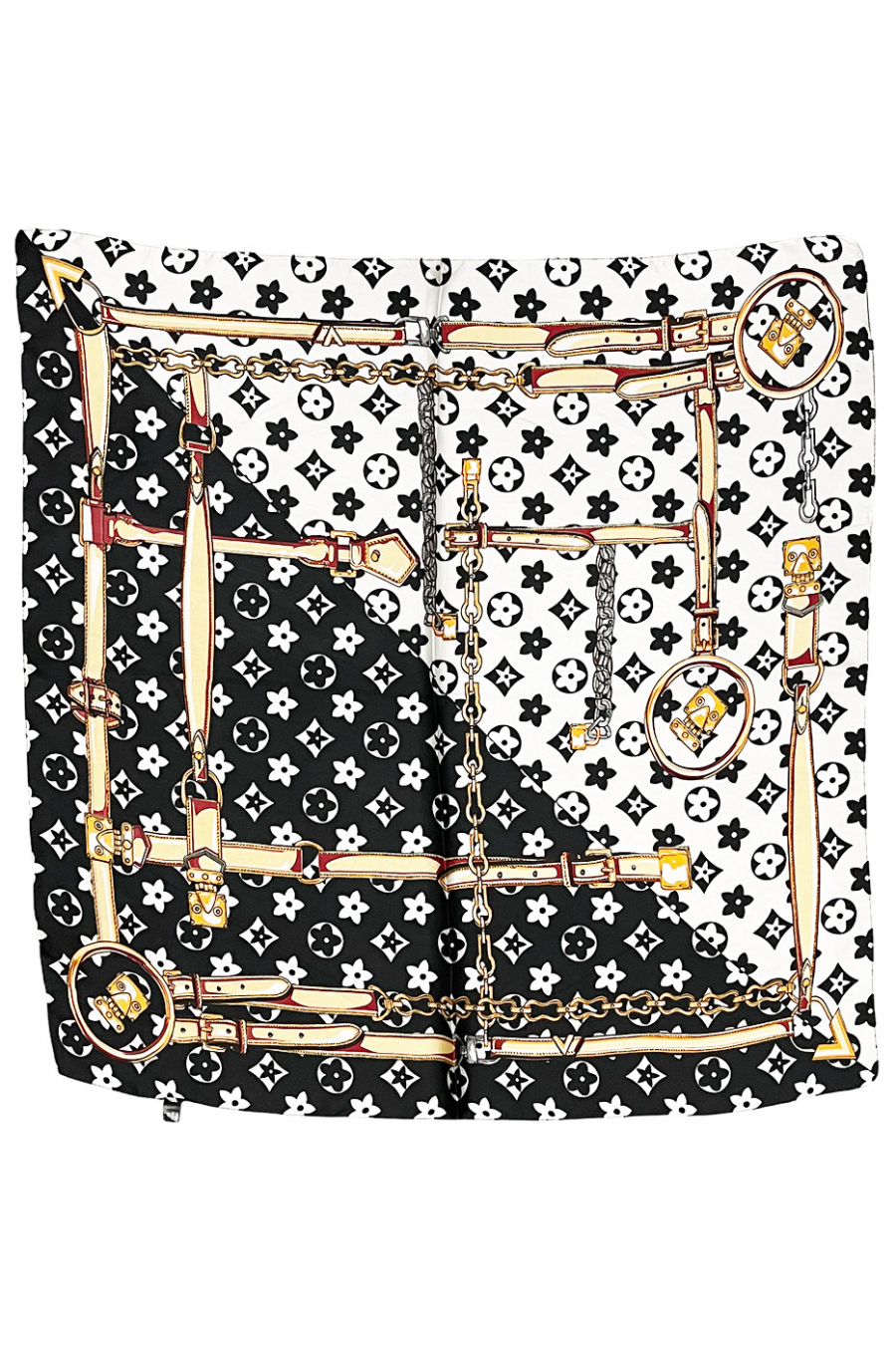 Printed black white silk scarf - 2