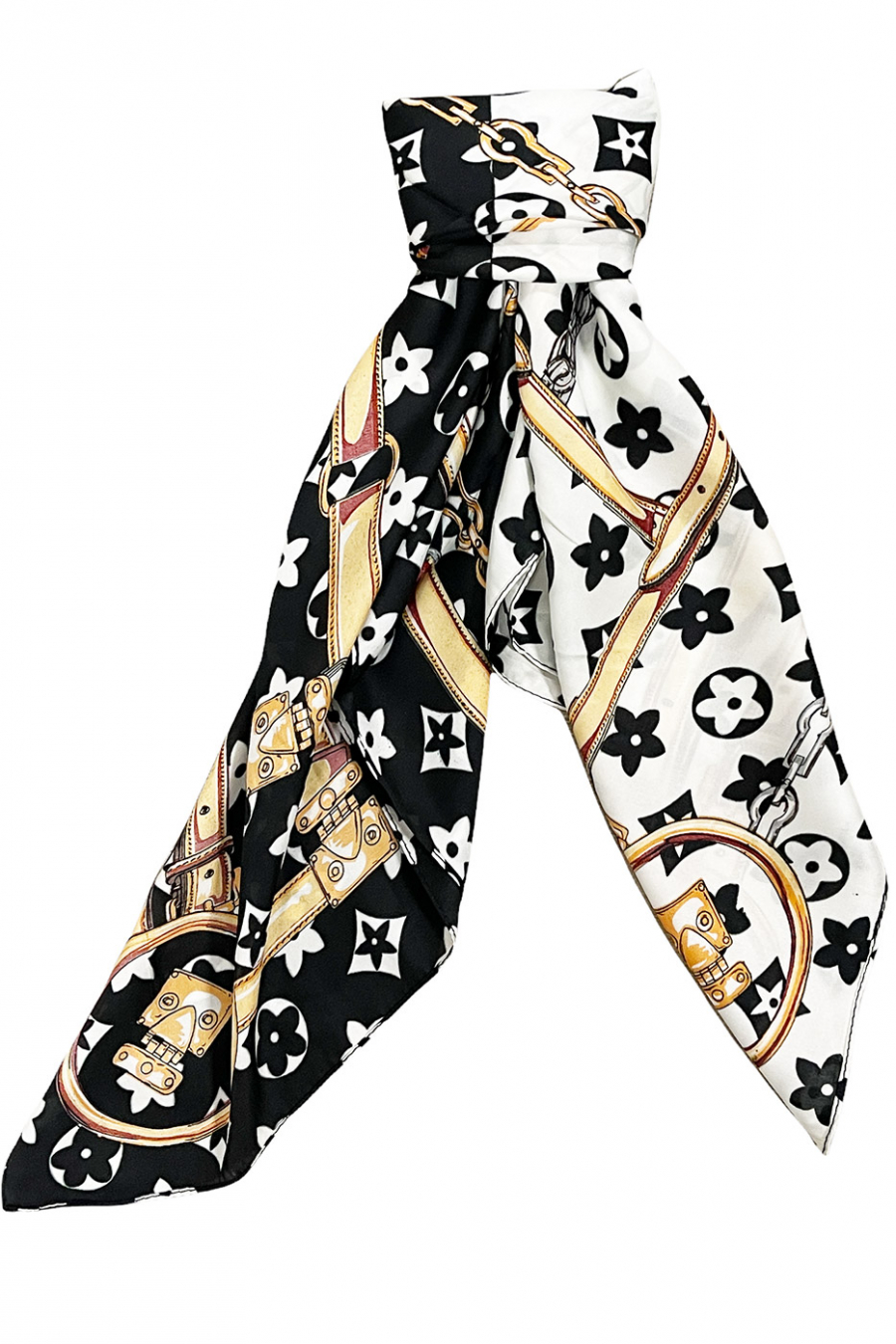 Foulard en soie noir blanc imprimé - 3