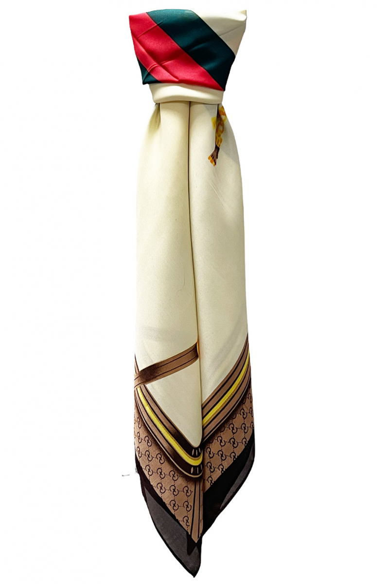 Printed beige silk scarf - 1