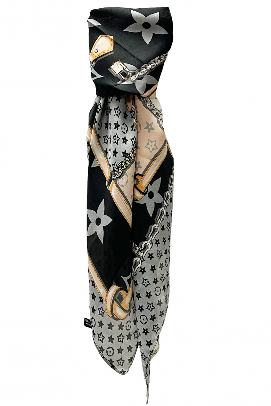Printed white/black silk scarf - 1