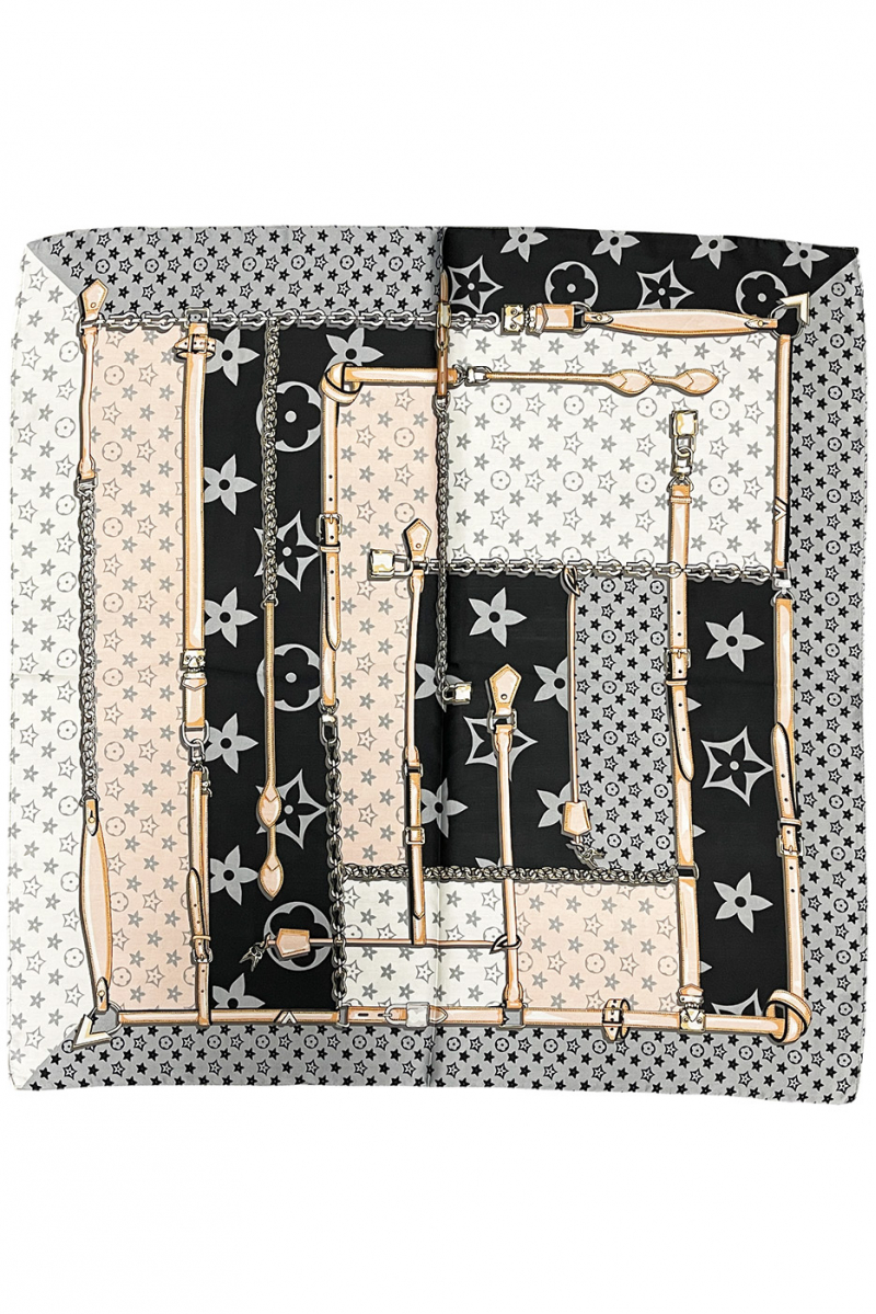 Foulard en soie blanc/noir imprimé - 2
