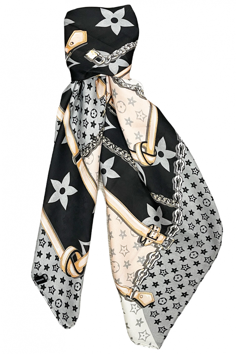 Foulard en soie blanc/noir imprimé - 3