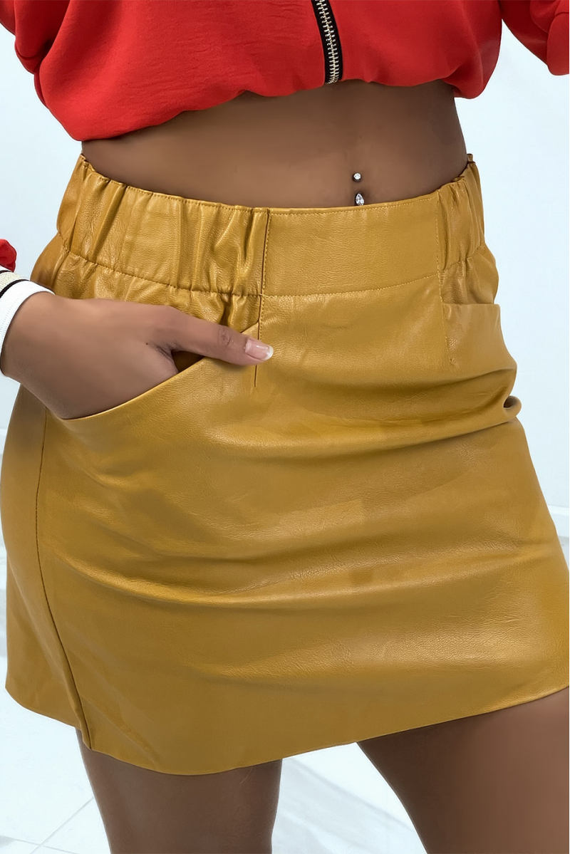 Mustard faux leather balloon skirt - 2